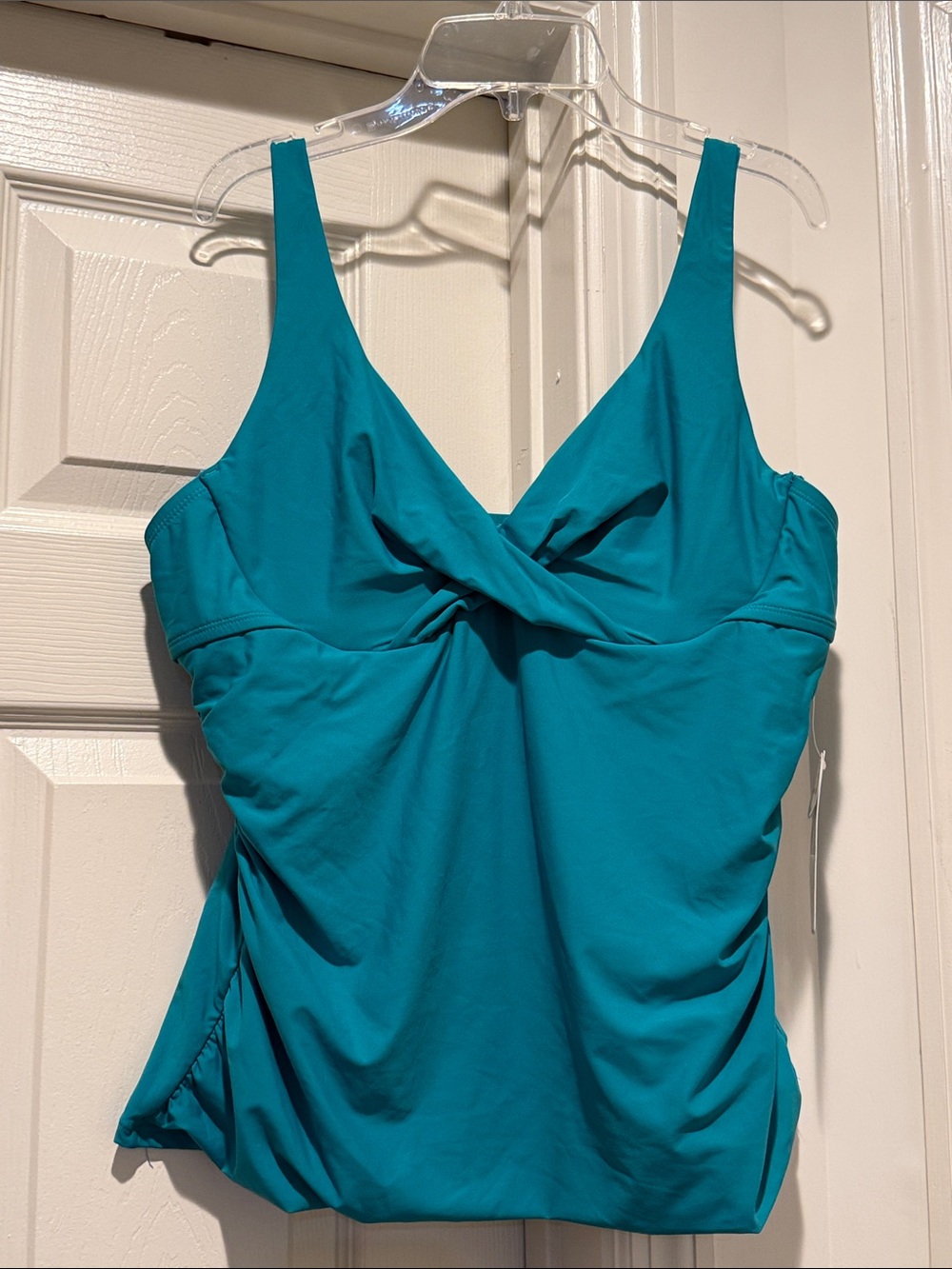 NWT Teal Ruched Tankini Top Twist VNeck Underwire Remo Pads Adjustable Straps XL - Picture 4 of 11